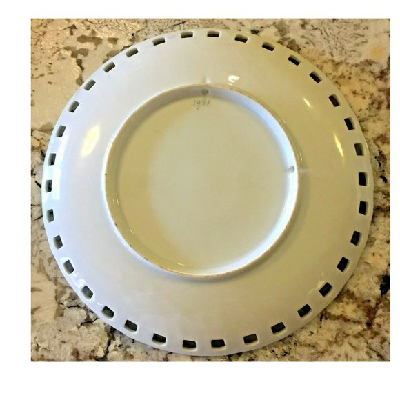 Artist Dated 1981 Porcelain Plate 8" China Hand Painted Pink Flowers Reticulated - Picture 3 of 4